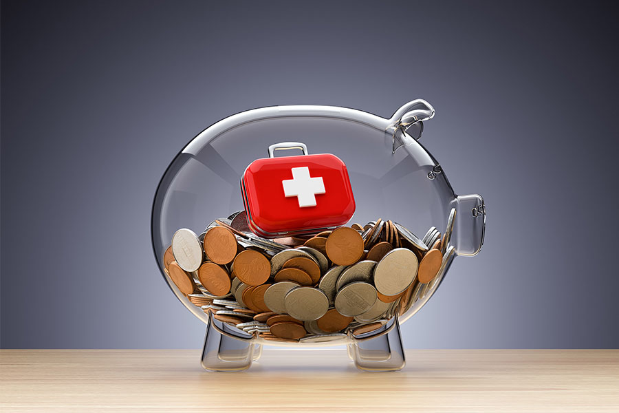 Piggy bank and health care concept image for health care coverage.