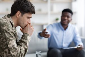 A veteran in EMDR therapy processing traumatic memories from traumatic events
